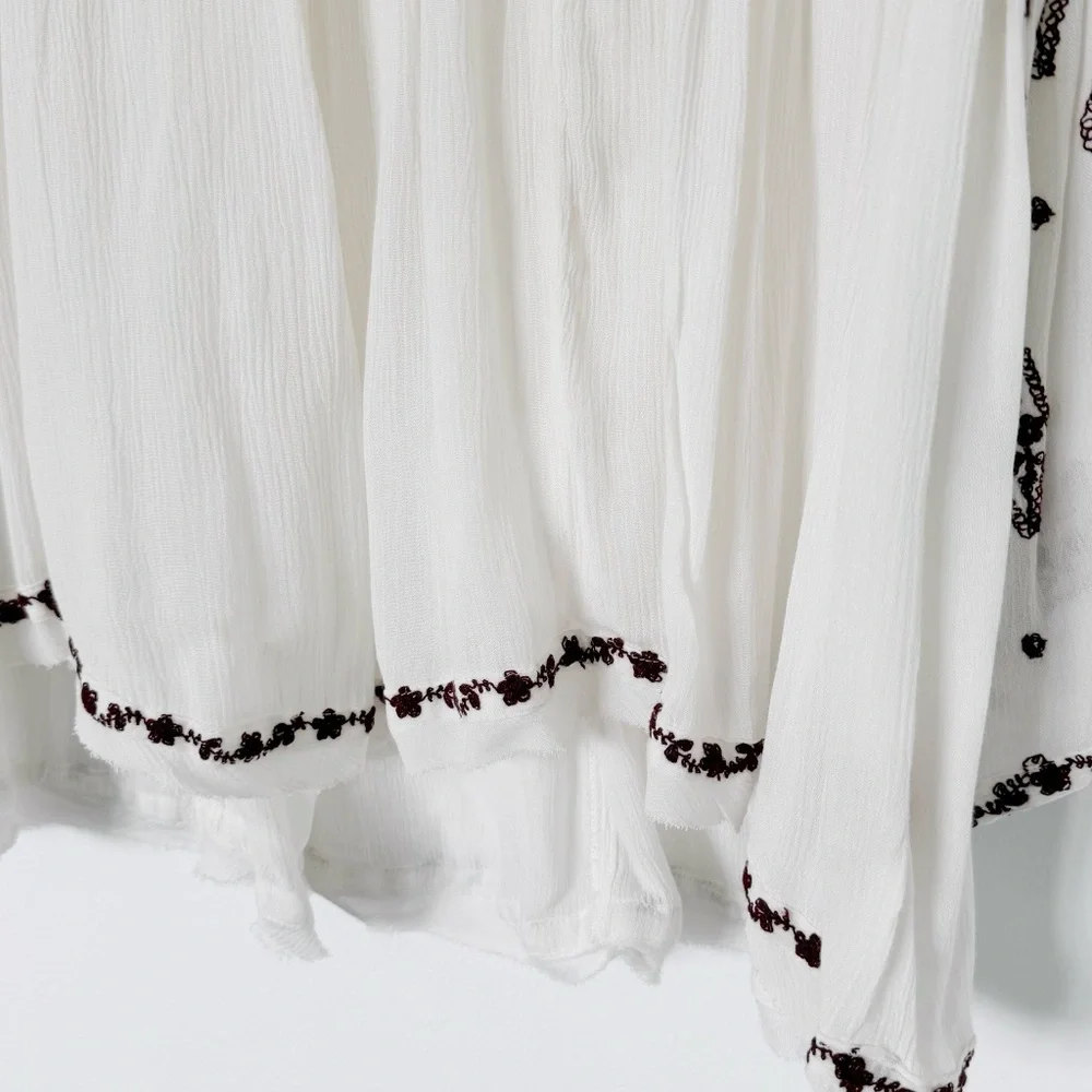 Free People Diamond Embroidery Off White Tunic Blouse Top Size Medium - Picture 6 of 7